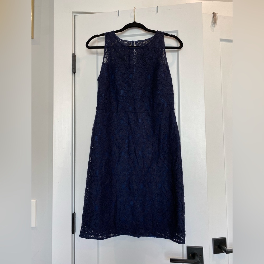 J Crew Navy Floral Sleeveless Sheath Dress